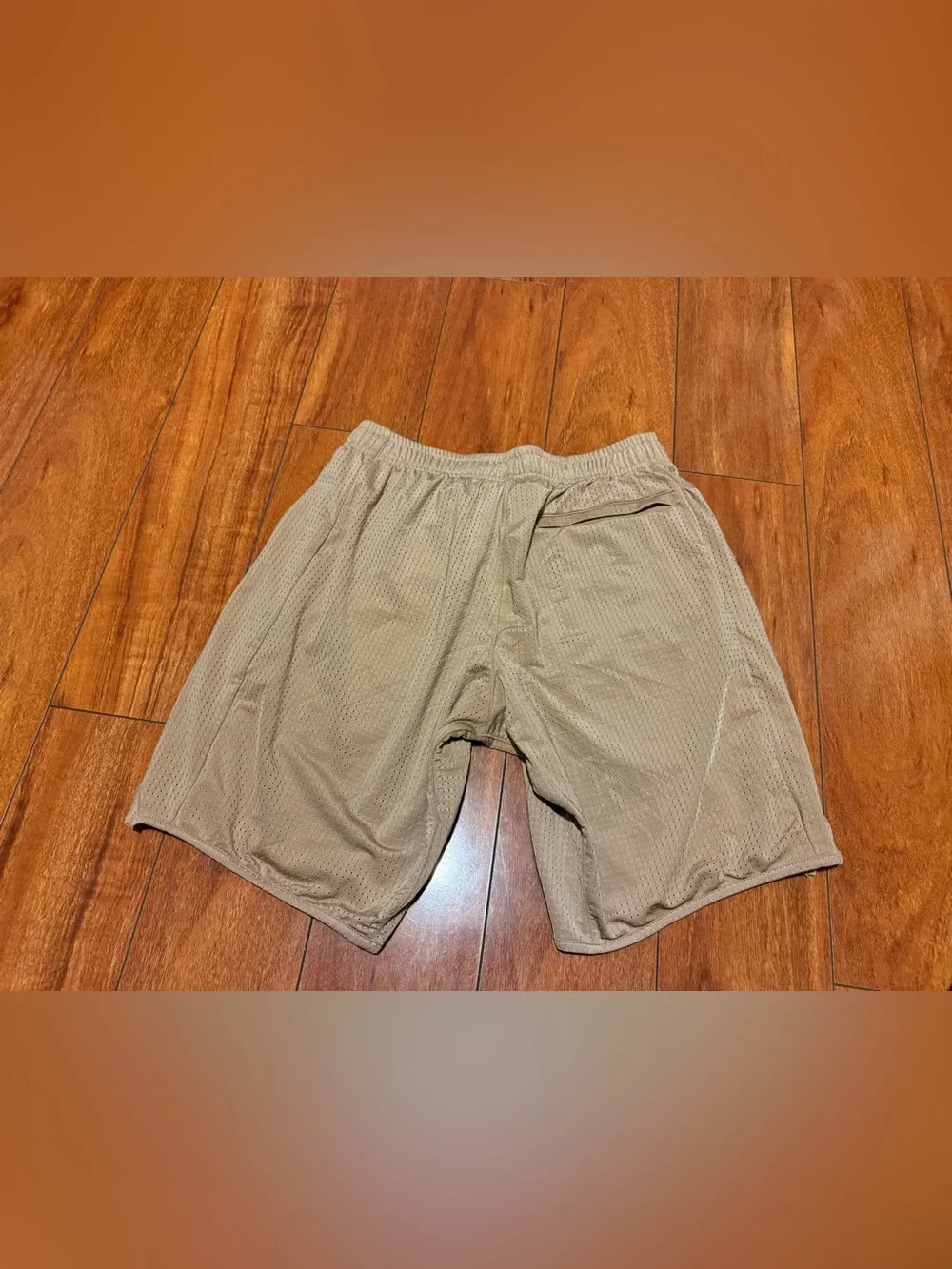 Men's Tan Athletic Mesh Shorts with Logo Accents